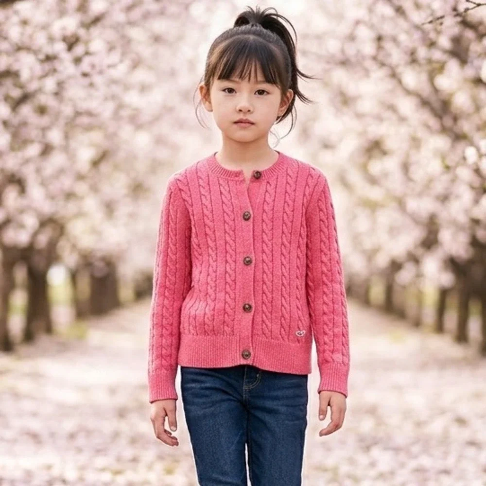 Vineyard Vines Girls Pink Cable Knit Cotton Cashmere Cardigan Sweater Size S 7-8